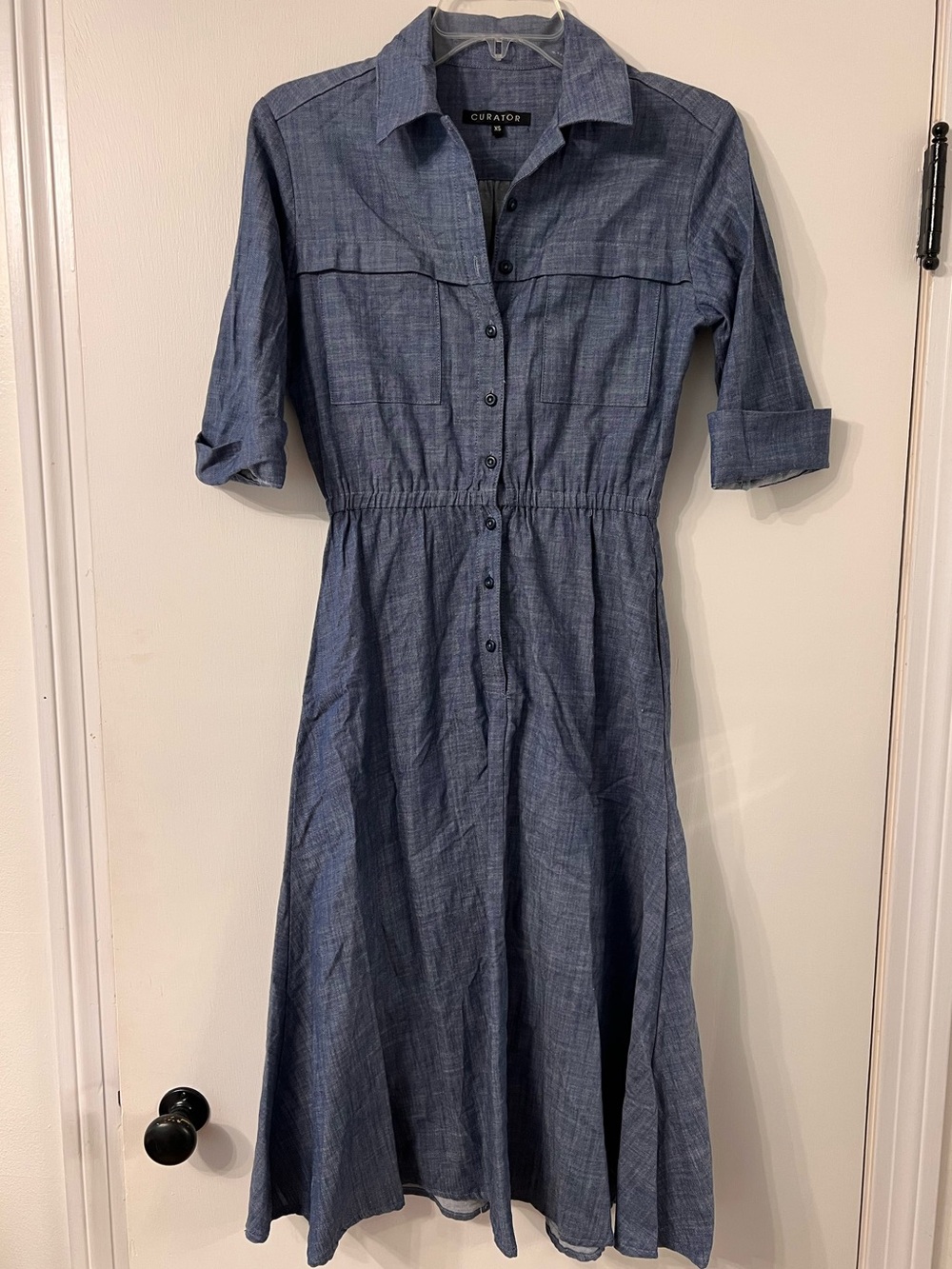 CURATOR CONTEMPORARY BLUE CHAMBRAY 100% COTTON BUTTON DOWN DRESS ✨